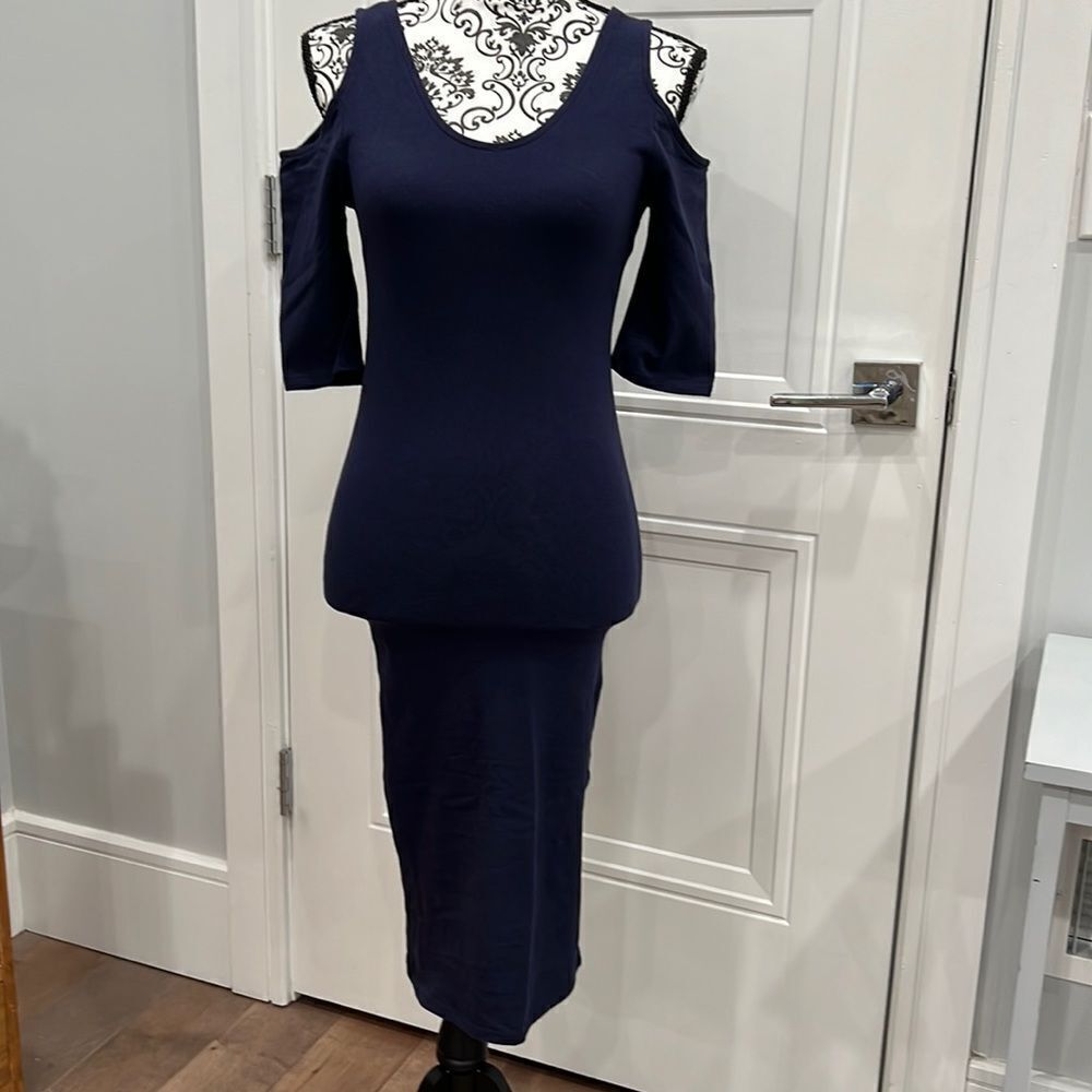 PINKBLUSH Dress with cold shoulder Navy size S